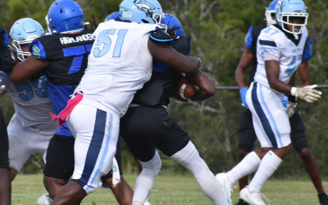 Paul Gatley tackles the Highlander QB in 55-14 Makos win!